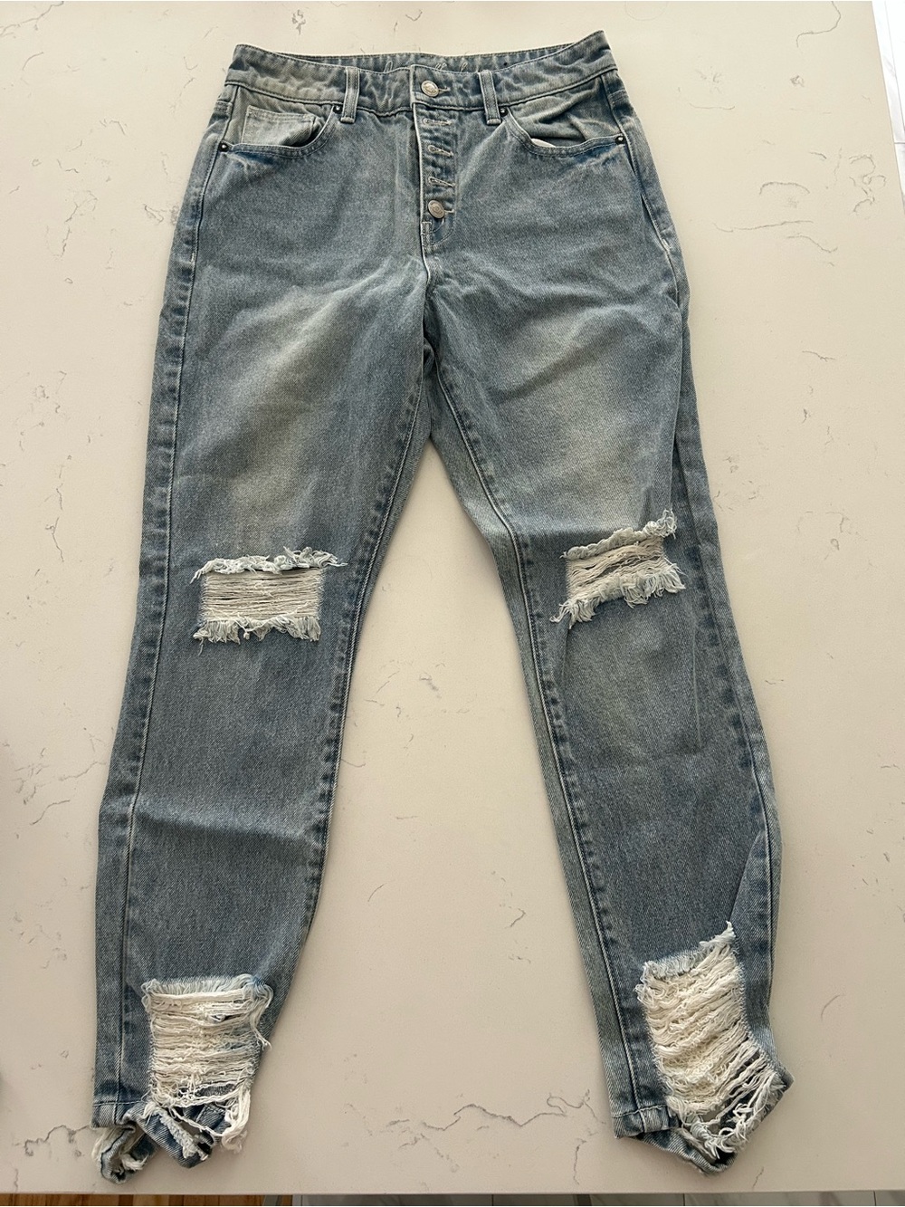 Ripped Boyfriend Jeans for Women - Light Blue Distressed Denim